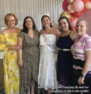 Marie (L), daughter Courtney (R), and 3 daughters in law in the middle.